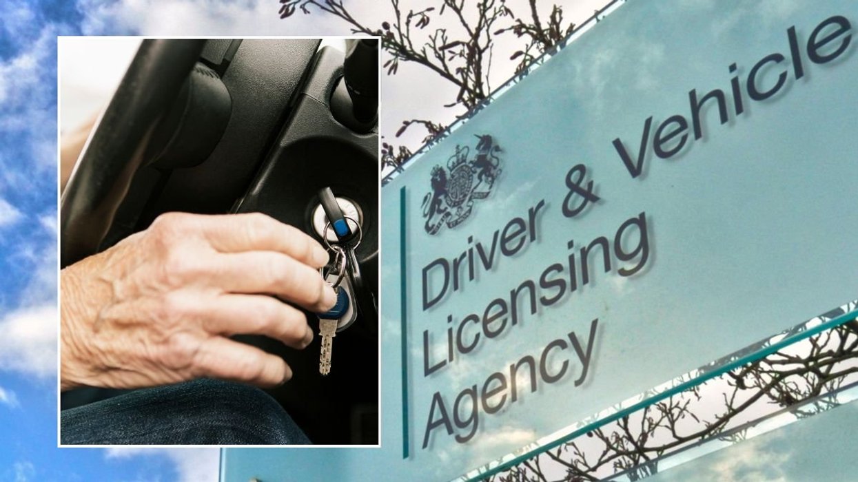 Elderly driver and a DVLA sign
