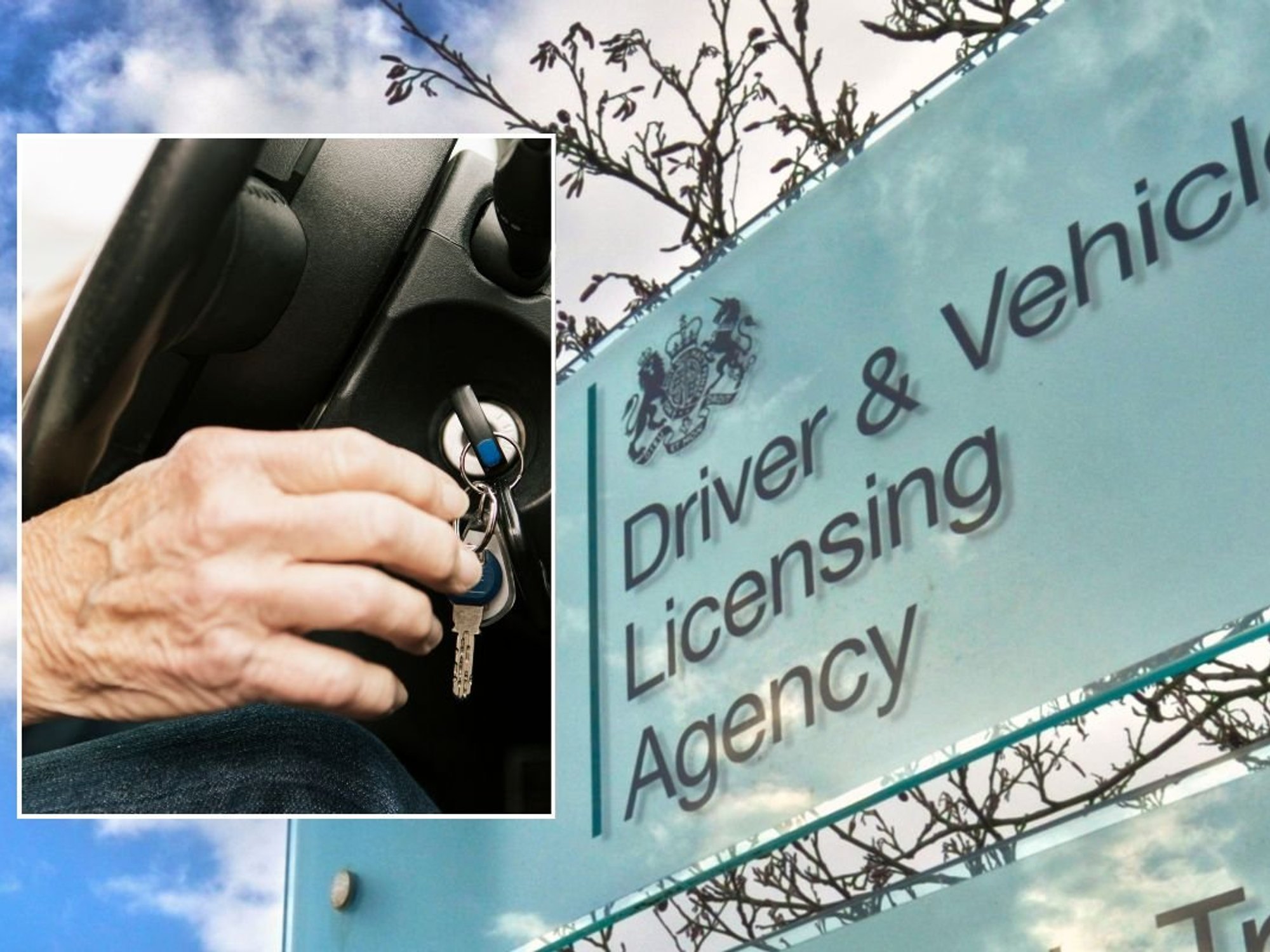 Elderly driver and a DVLA sign