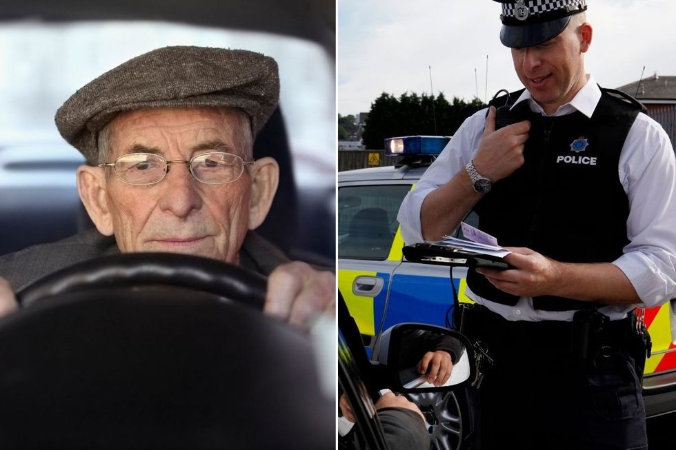 Elderly driver and a policeman