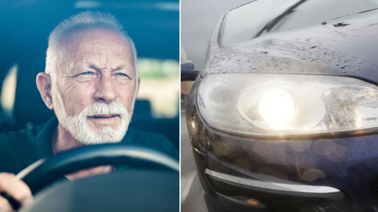 Elderly driver and glare from a car headlight