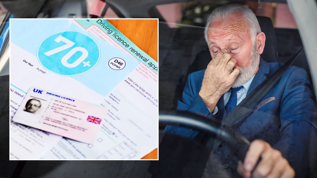 Elderly driver licence renewal application and an elderly man driving a car