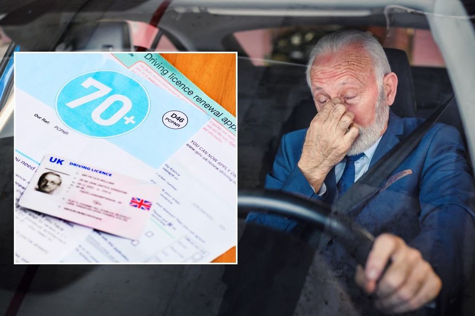 Elderly driver licence renewal application and an elderly man driving a car