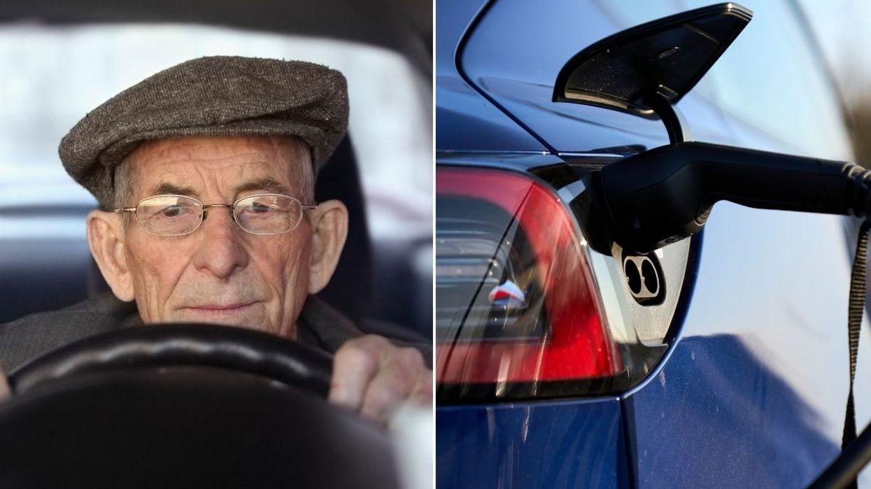 Elderly man and an electric car charger