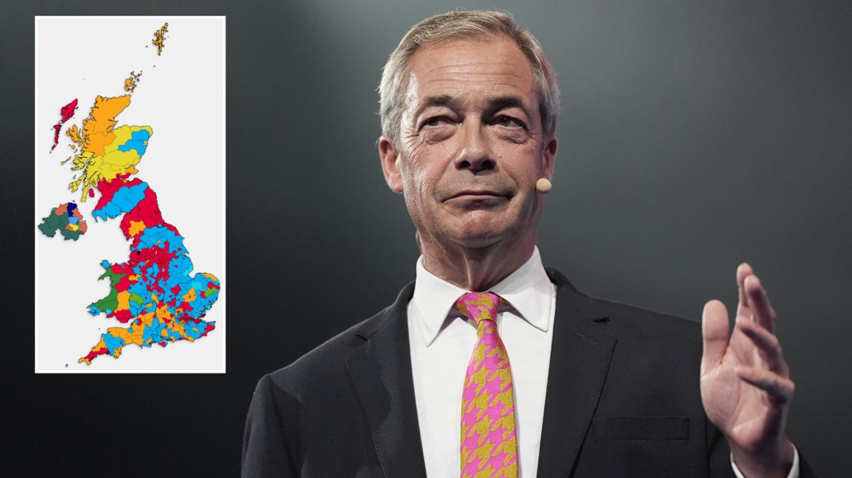 Election map based on current polling and Nigel Farage