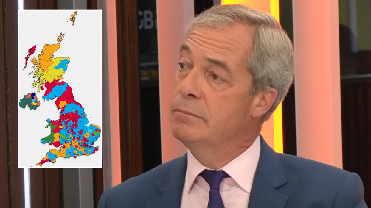 Election map based on current polling and Nigel Farage