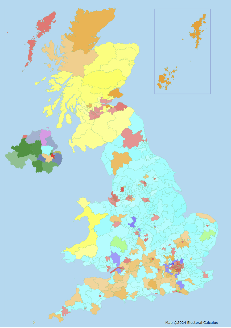 Electoral Calculus's election map is looking particularly turquoise