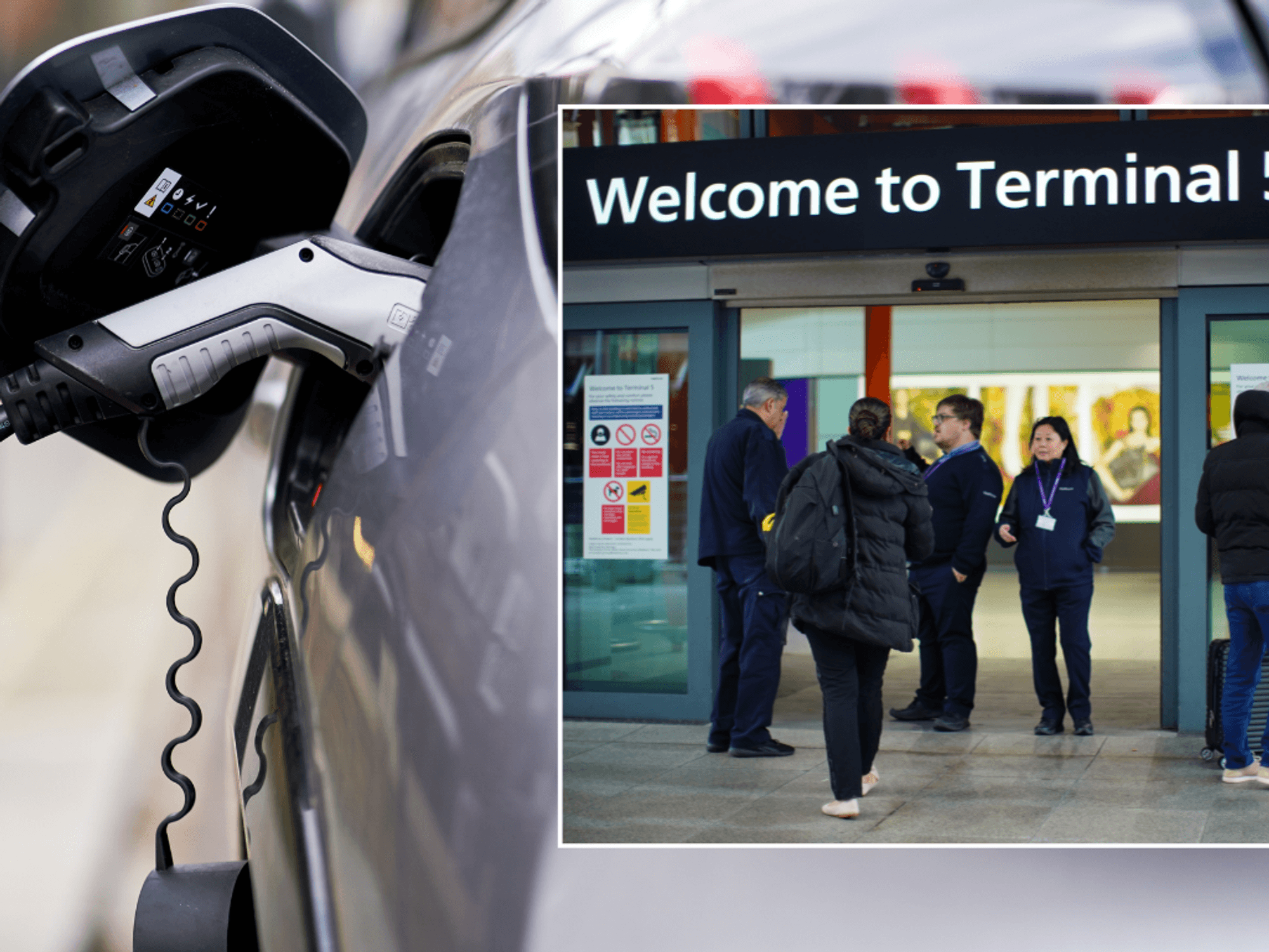 Electric car and Heathrow terminal