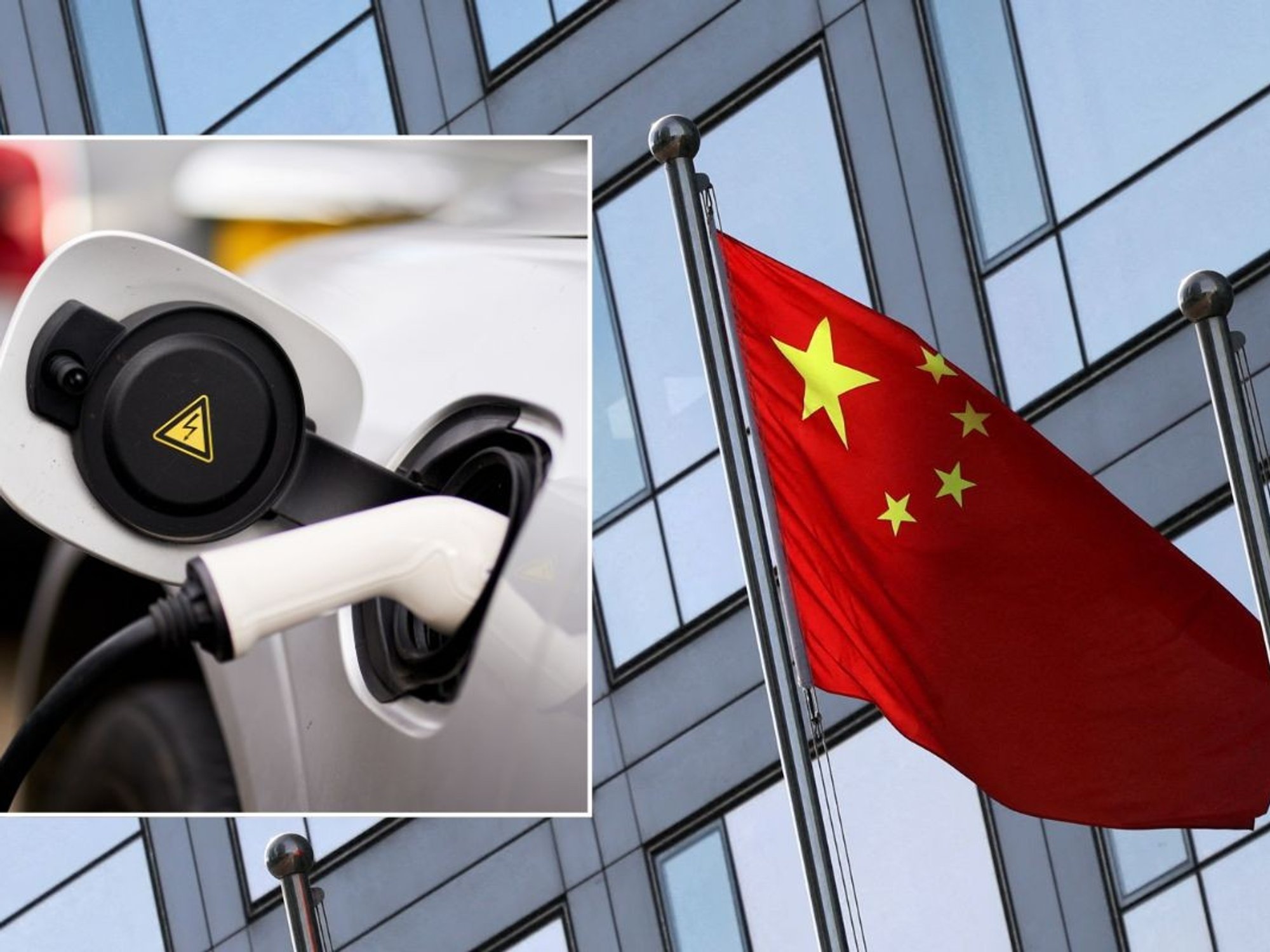 Electric car charger and a Chinese flag