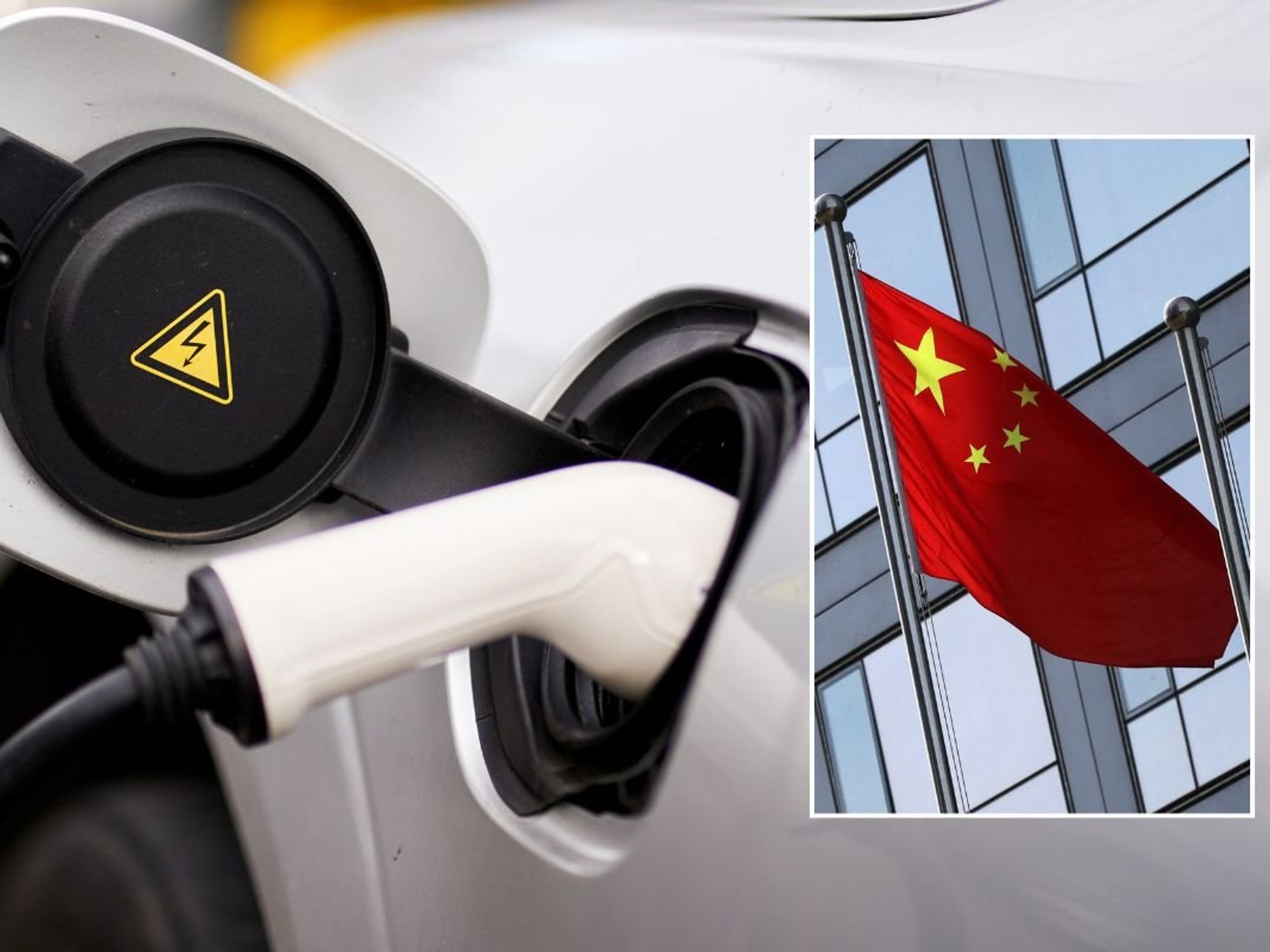 Electric car charger and a Chinese flag