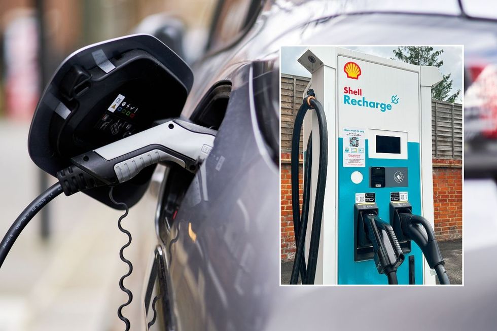 Electric car charger and a Shell Recharge EV charger