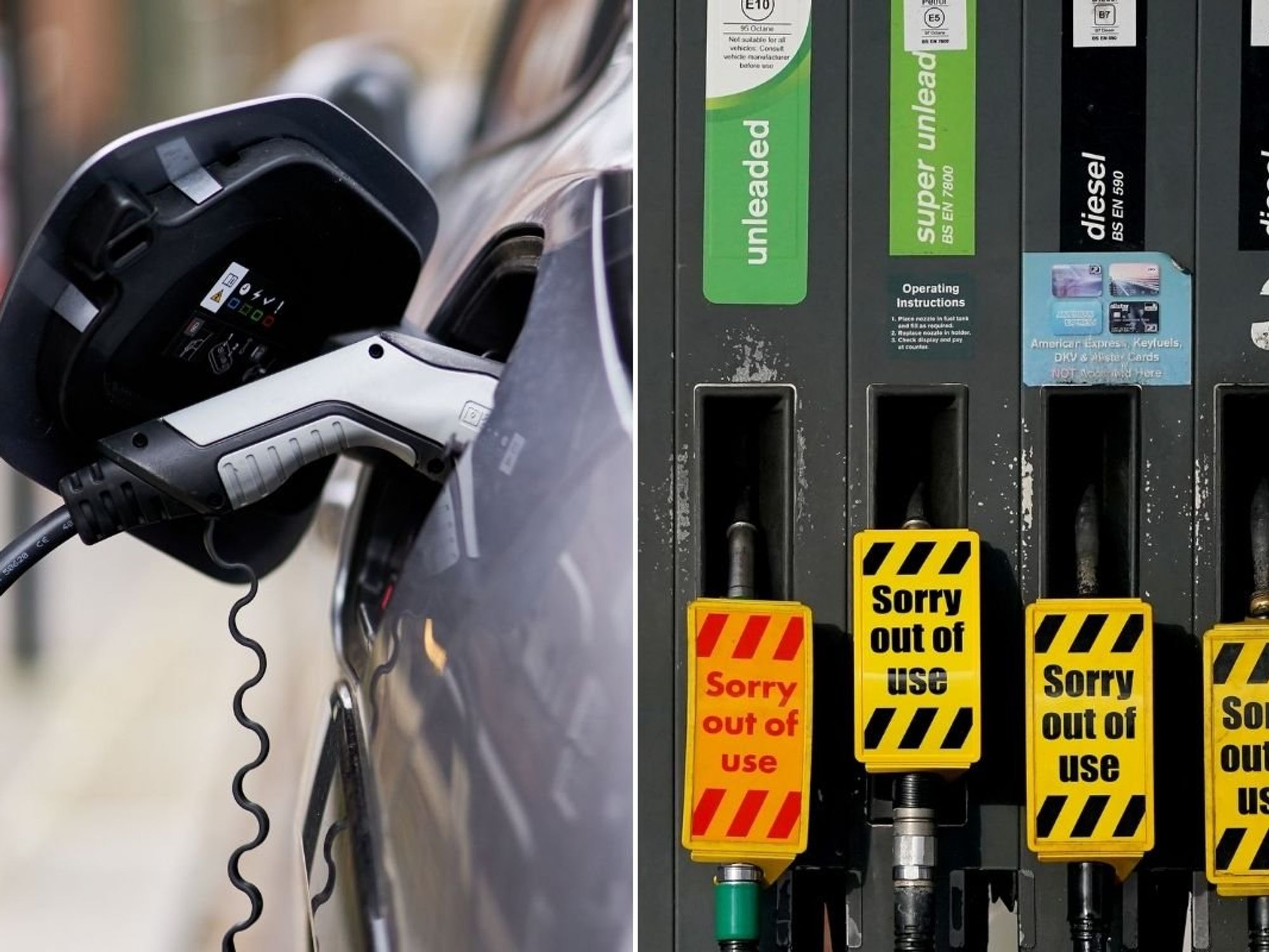 Electric car charger and an empty fuel pump