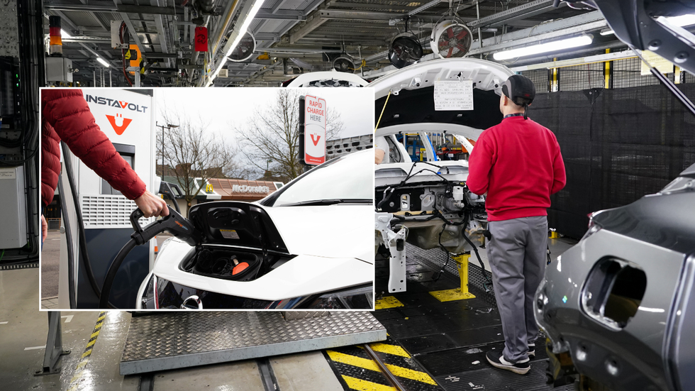 electric car charger and car production factory