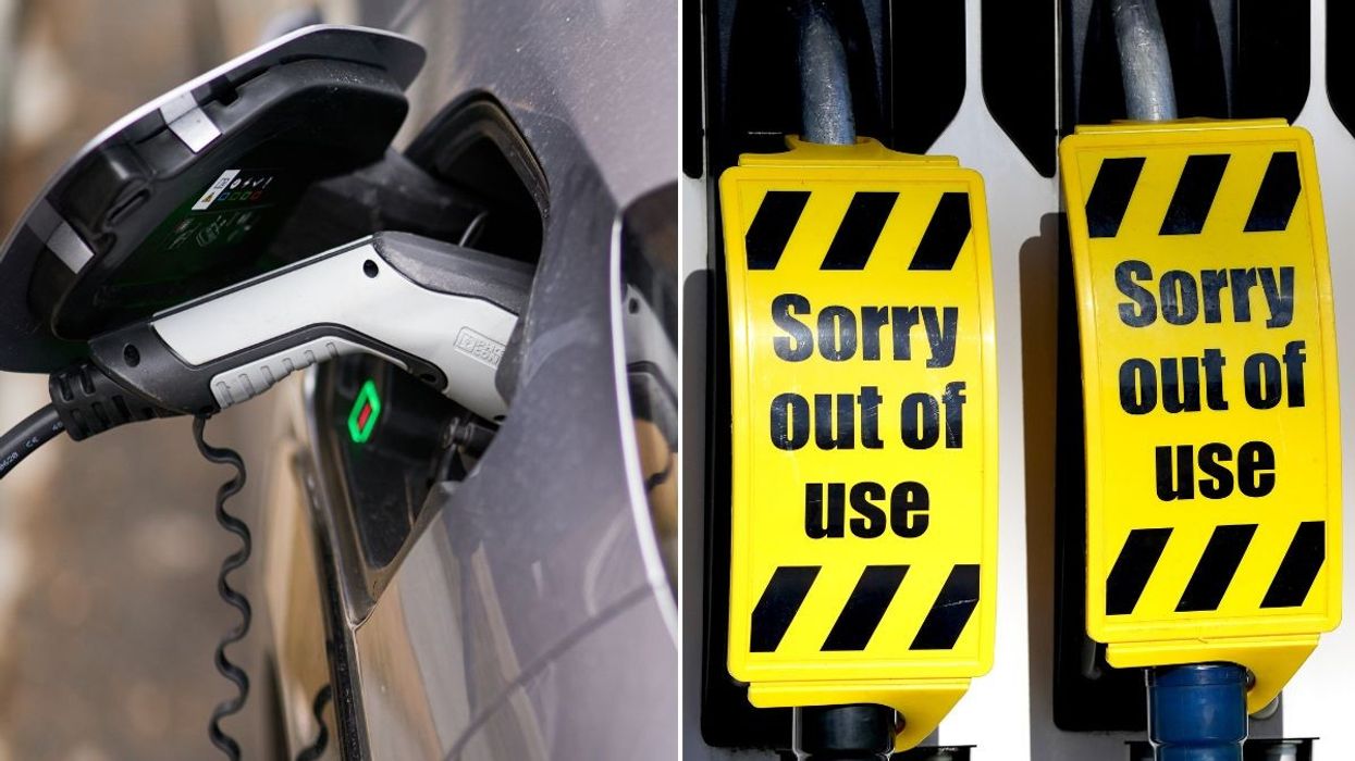 Electric car charger and empty petrol and diesel pumps