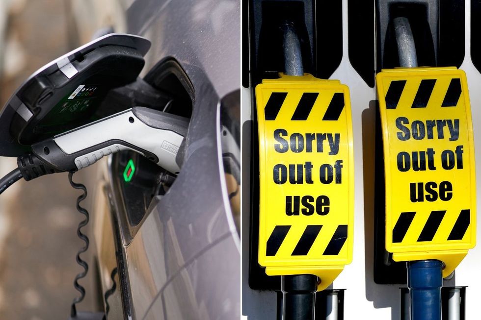 Electric car charger and empty petrol and diesel pumps