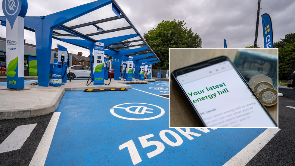 electric car charger and image of energy bill
