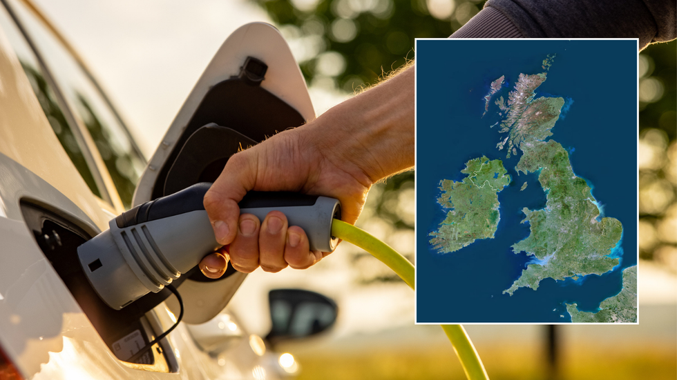 Electric car charger and UK map