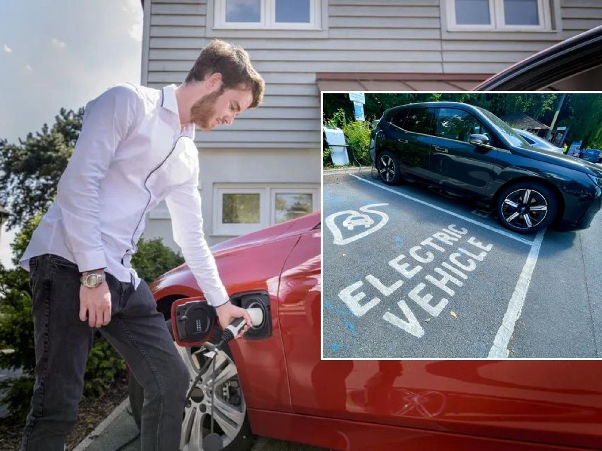 Electric car charging and a parked electric vehicle