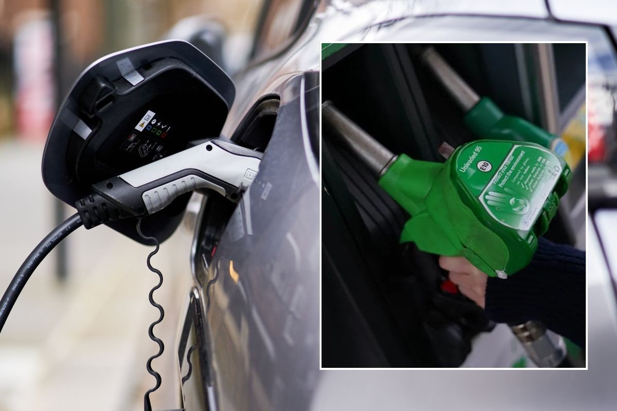 Electric car charging and a petrol pump