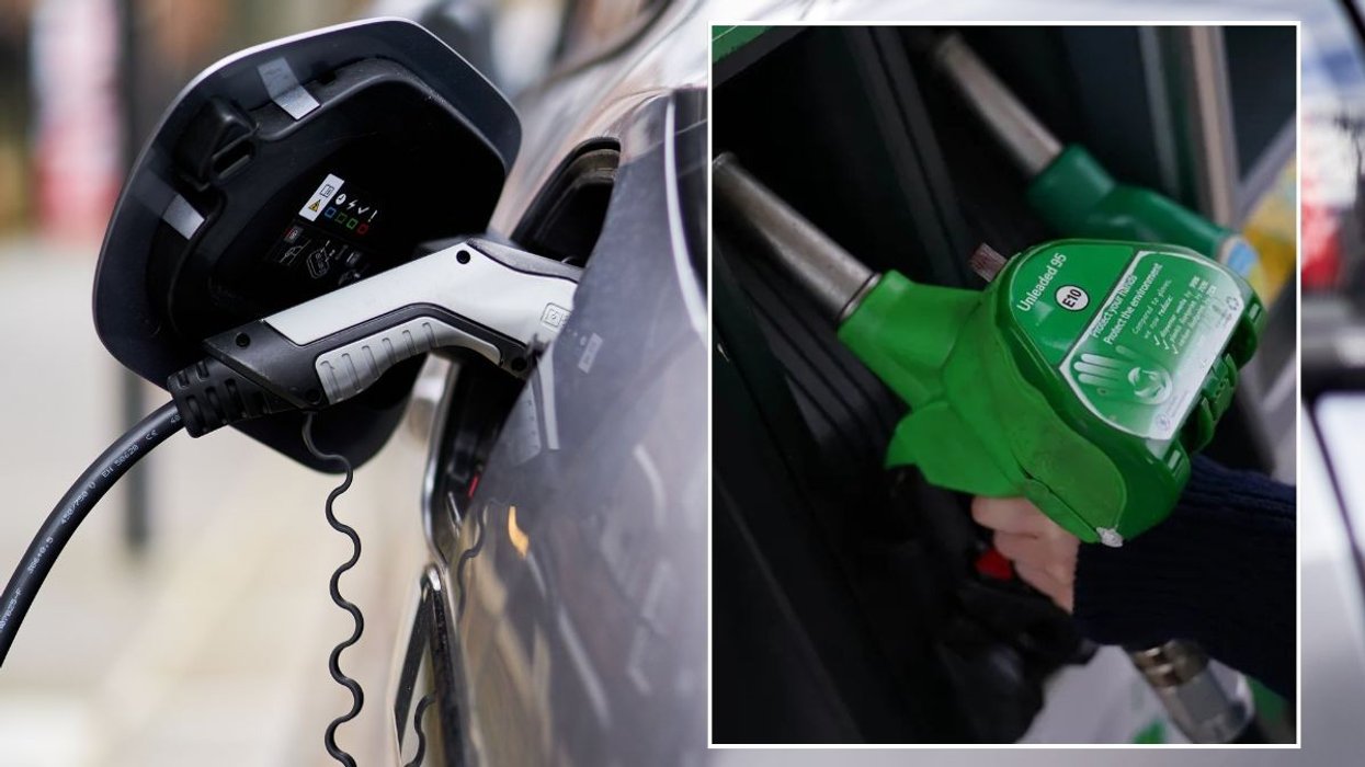 Electric car charging and a petrol pump