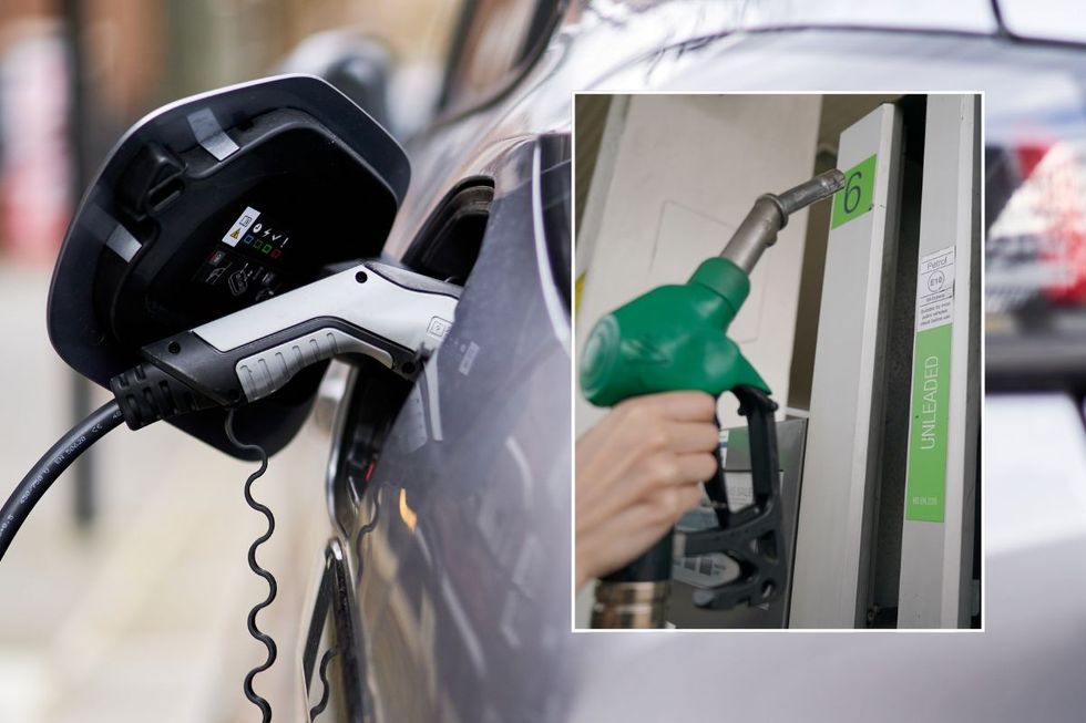 Electric car charging and a petrol pump