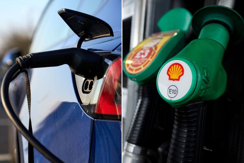 Electric car charging and a petrol pump