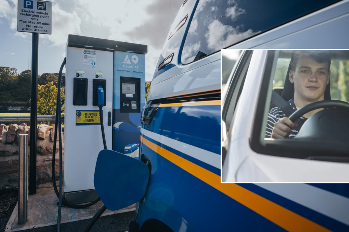 Electric car charging and young driver