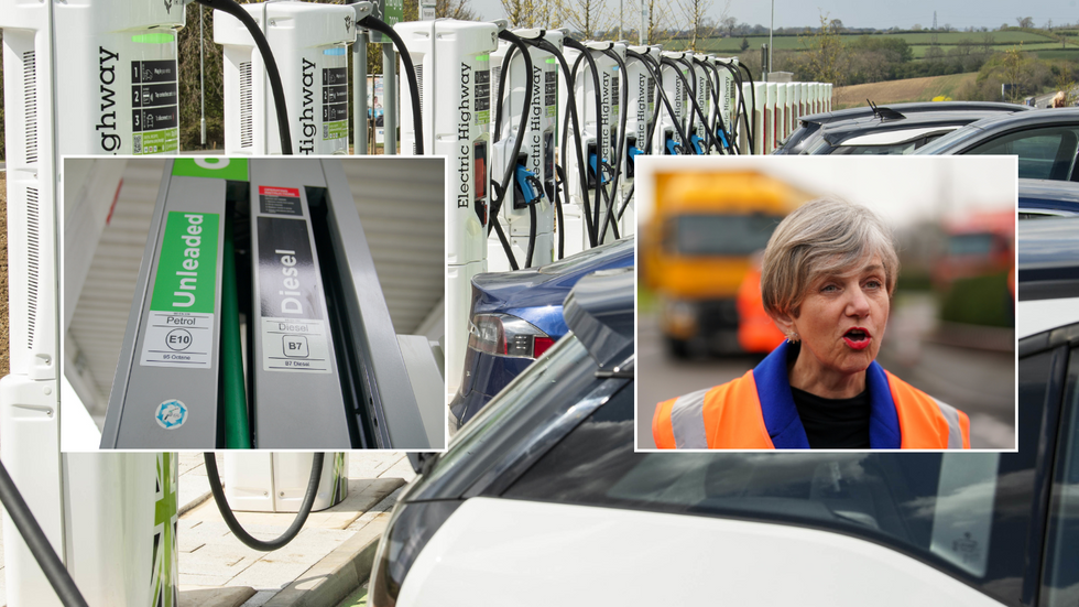 Electric car charging network and petrol station and Lilian Greenwood