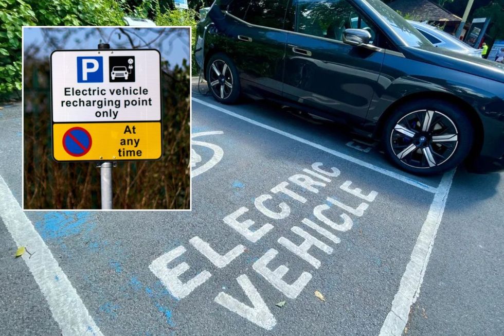 Electric car charging sign and an EV charging
