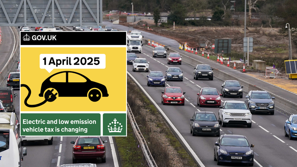 Electric car tax sign and a UK motorway