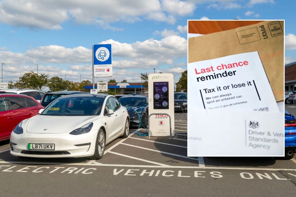 Electric cars charging and a car tax reminder letter
