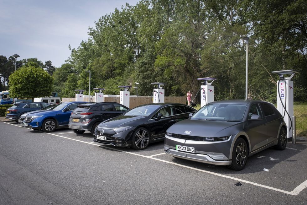 Electric cars charging in public