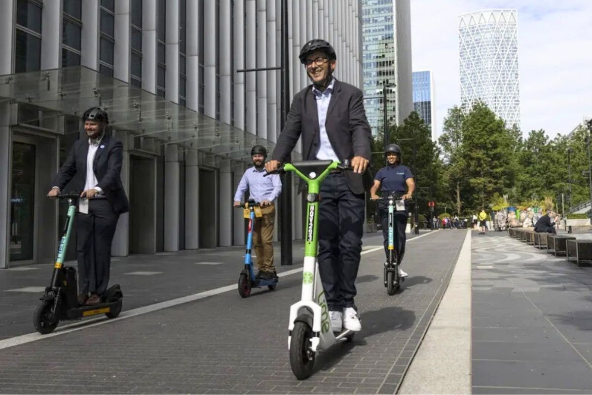 Electric scooters riding through London