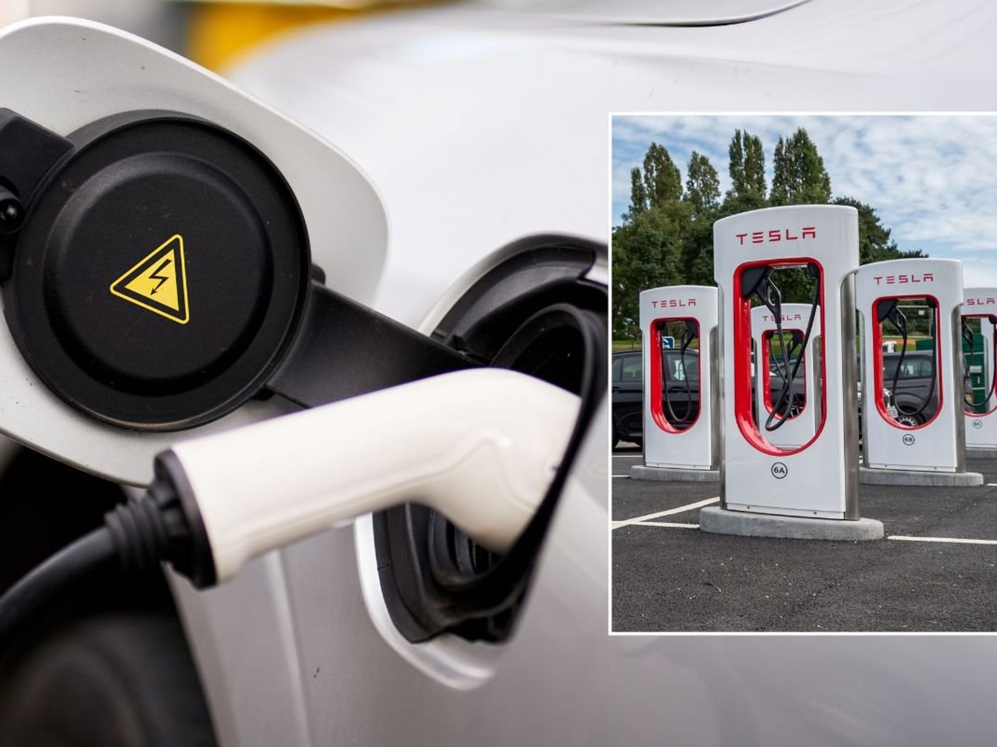 Electric vehicle charger and a Tesla charging station