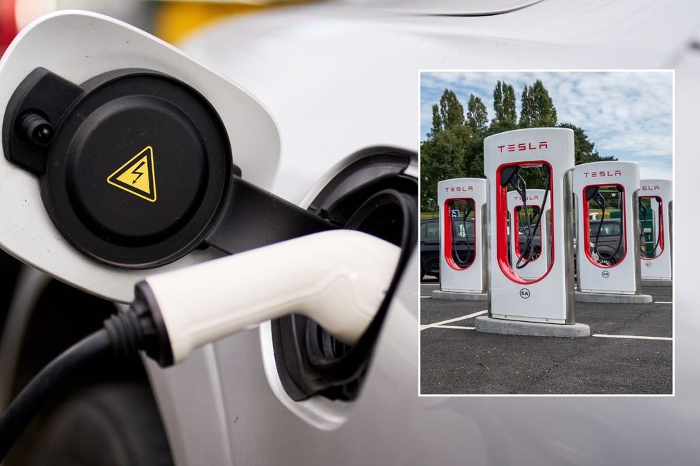 Electric vehicle charger and a Tesla charging station