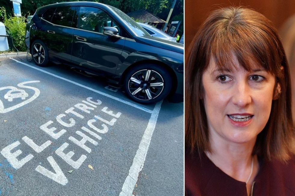 Electric vehicle charger and Chancellor Rachel Reeves