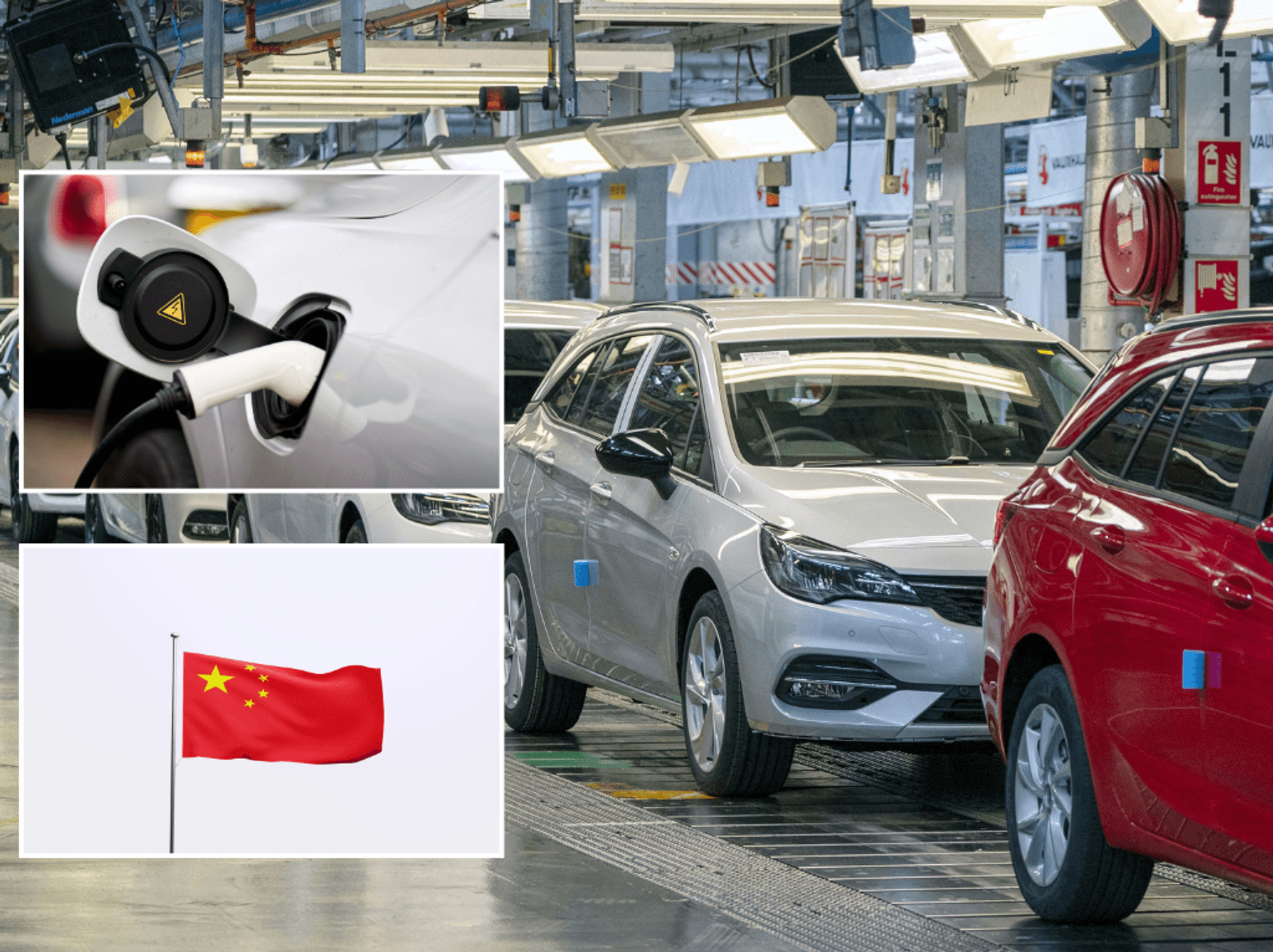 Electric vehicle charger and Chinese flag