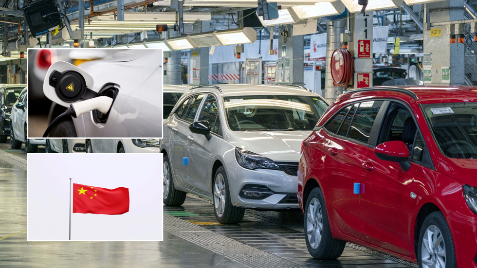 Electric vehicle charger and Chinese flag