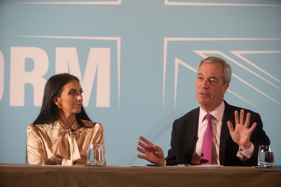 Ellie Reynolds and Nigel Farage speaking at a press conference