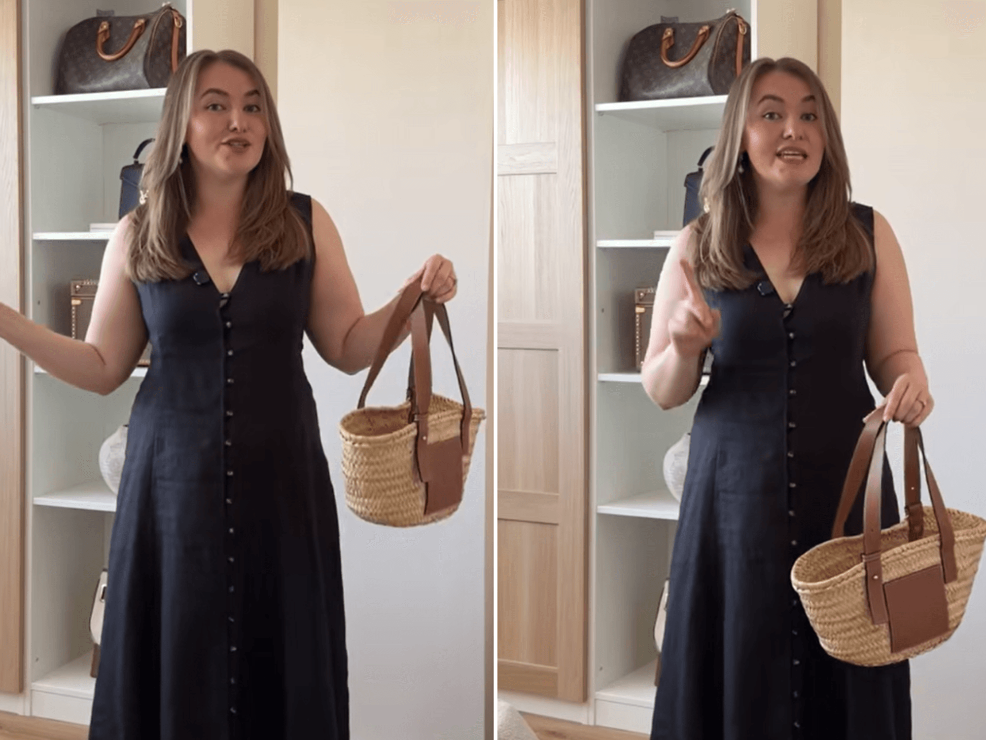 Ellie showing followers a fitted dress that she had tailored