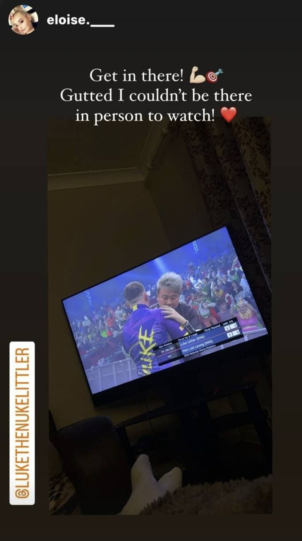 Eloise Milburn watched Luke Littler's win from home
