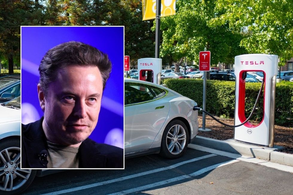 Elon Musk and a Tesla charger
