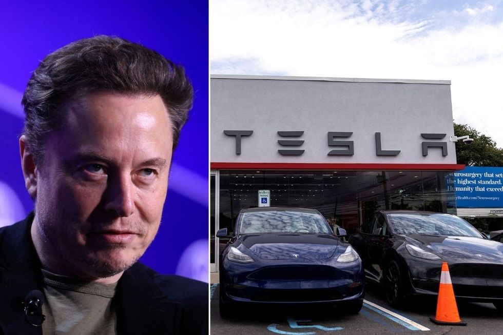 Elon Musk and a Tesla dealership