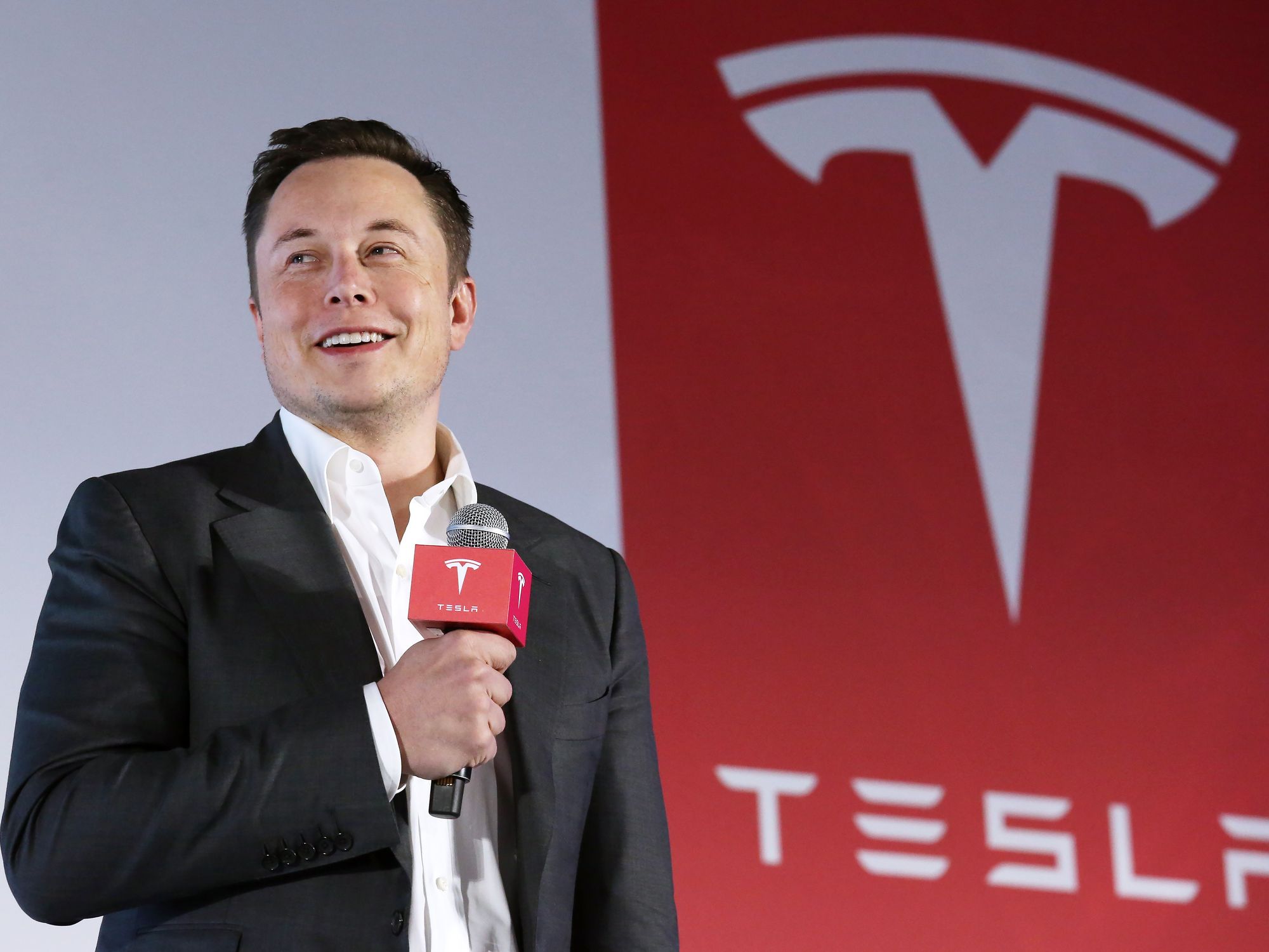 Elon Musk and a Tesla logo