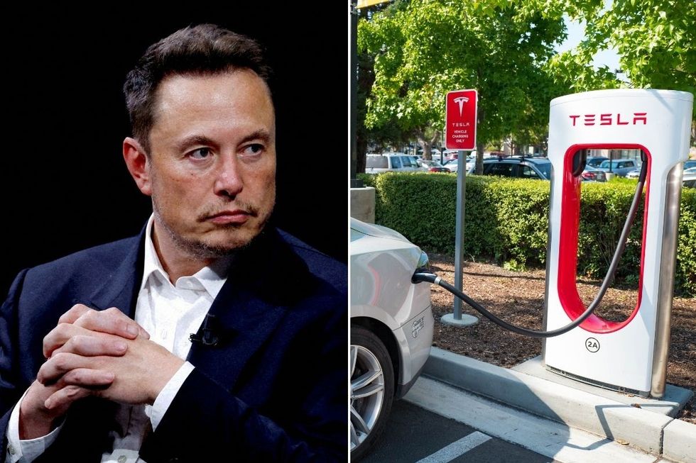 Elon Musk and a Tesla Supercharger