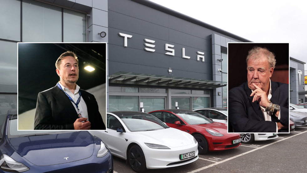 Elon Musk and Tesla shop and Jeremy Clarkson photo