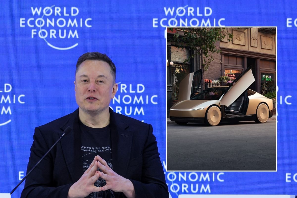 Elon Musk at the World Economic Forum at Davos and a Tesla Cybercab