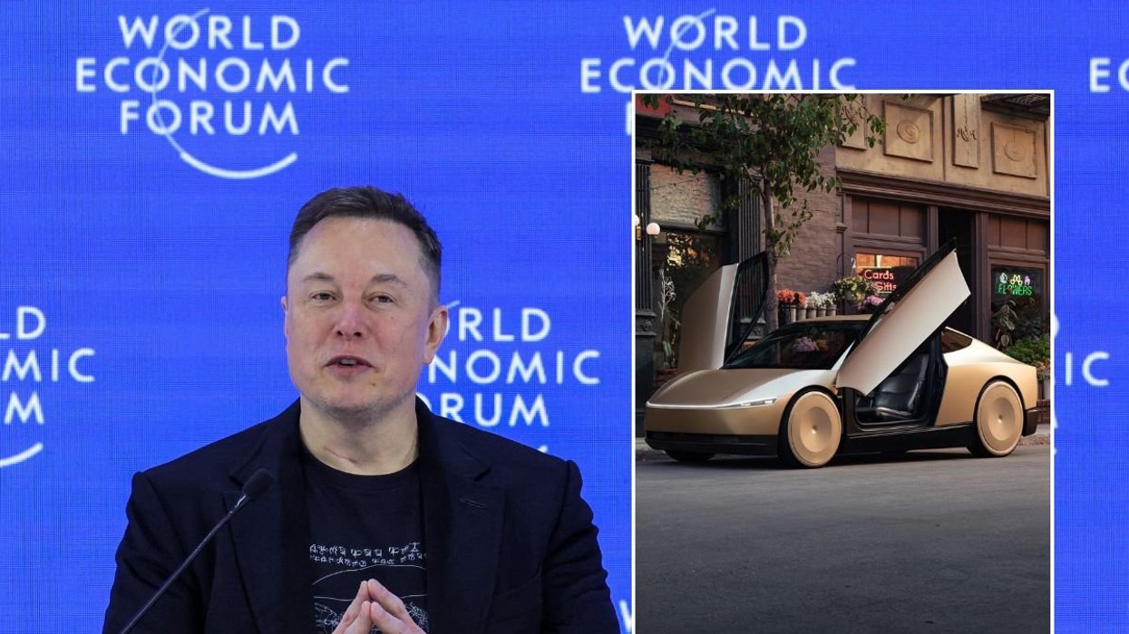 Elon Musk at the World Economic Forum at Davos and a Tesla Cybercab