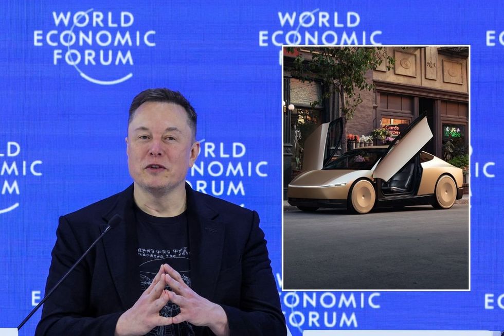 Elon Musk at the World Economic Forum at Davos and a Tesla Cybercab