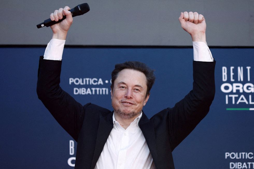 Elon Musk photographed during a visit to Italy to attend an event for Brothers of Italy