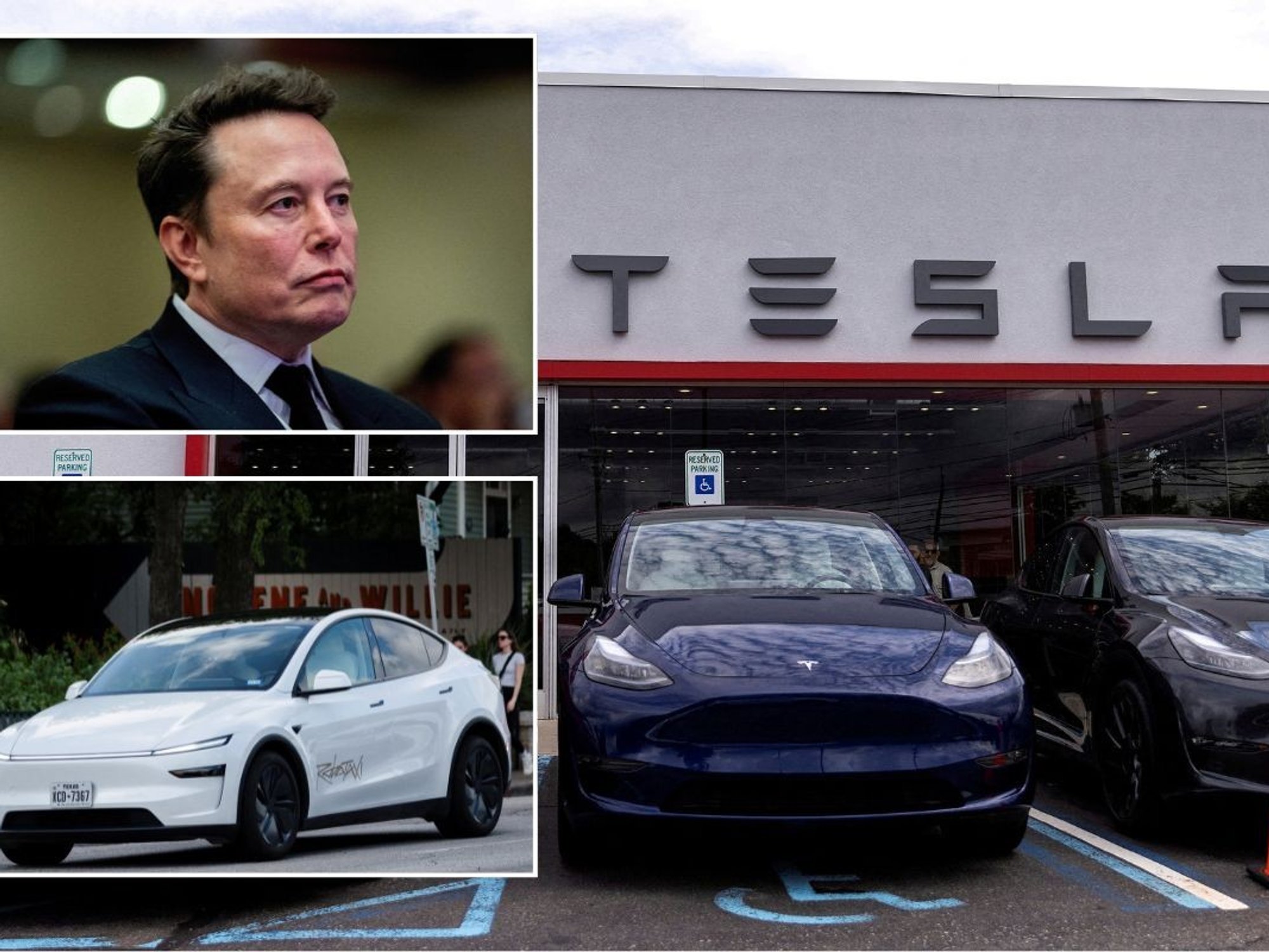 Elon Musk, Tesla robotaxi and Tesla dealership
